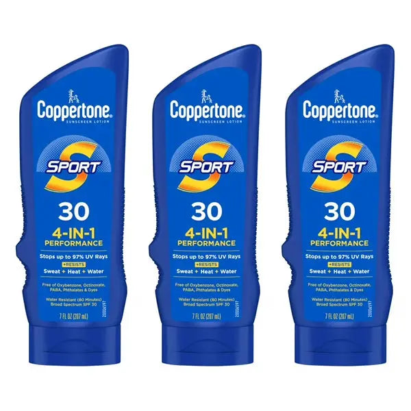 3 Pack - Coppertone Sport 4-in-1 Sunscreen Lotion SPF 30 7oz Coppertone